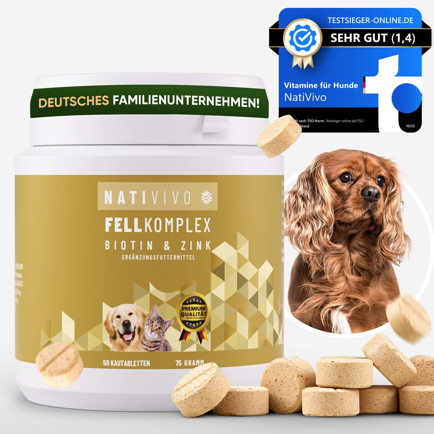 hochdosiertes Premium Biotin+Zink Hund Komplex Tablettten Pulver oder flüssig