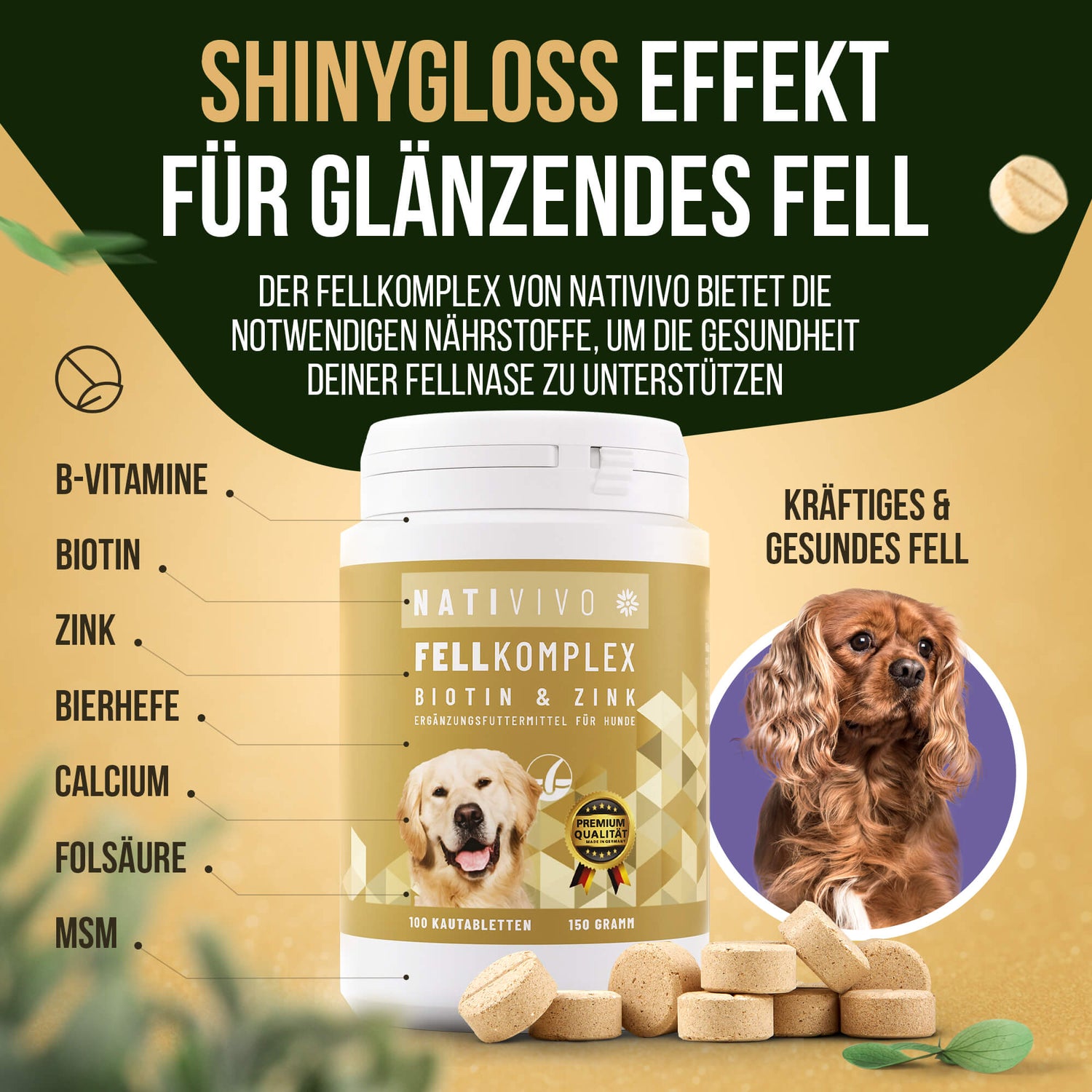 hochdosiertes Premium Biotin+Zink Hund Komplex Tablettten Pulver oder flüssig