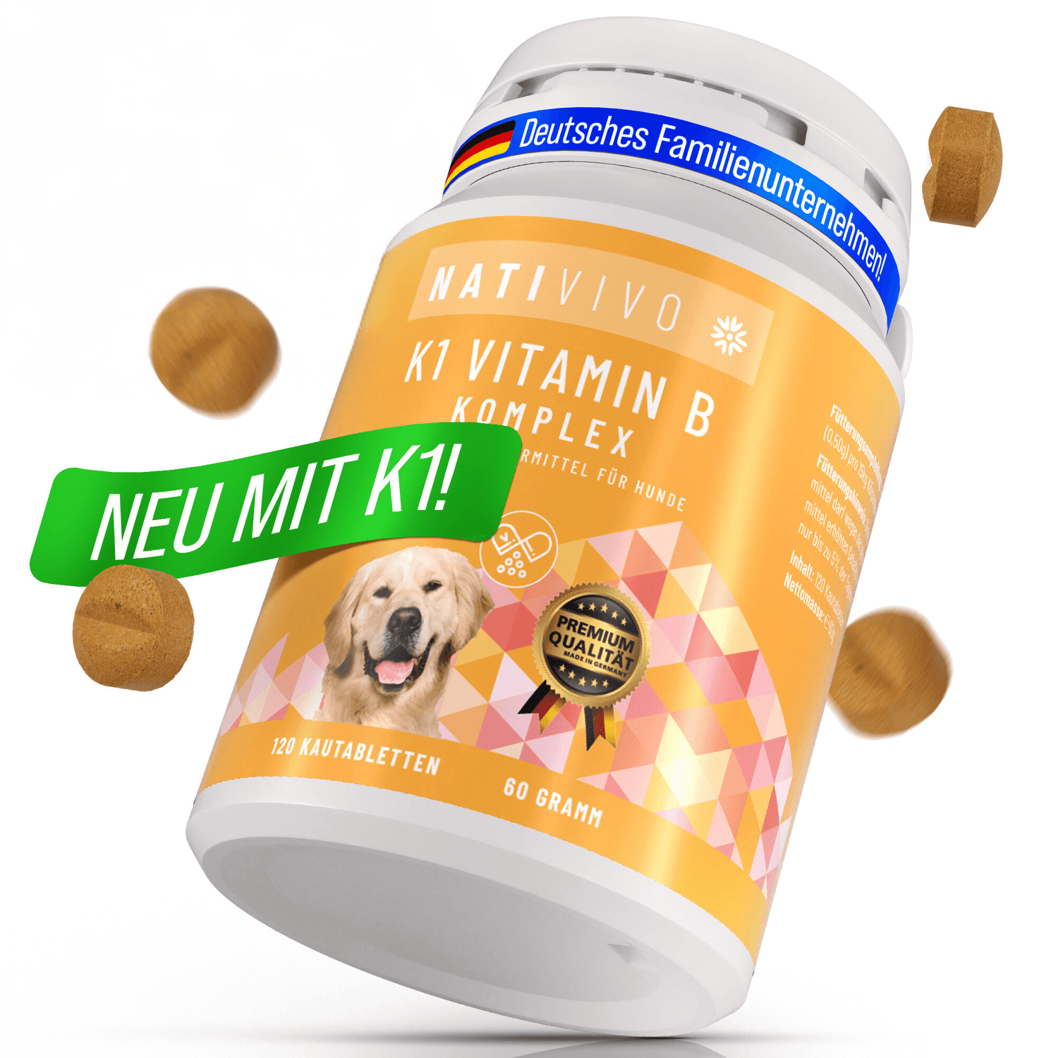 Premium Hunde K1 Vitamin B Komplex hochdosiert inklusive B12 und Folsäure.