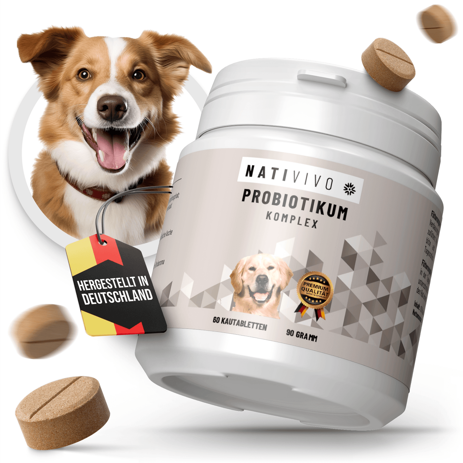 Probiotikum für Hunde – Darmkur mit probiotischen Kulturen in Tabs oder Pulver zur Unterstützung der Verdauung