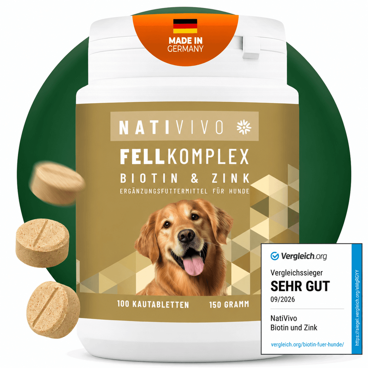 hochdosiertes Premium Biotin+Zink Hund Komplex Tablettten oder Pulver