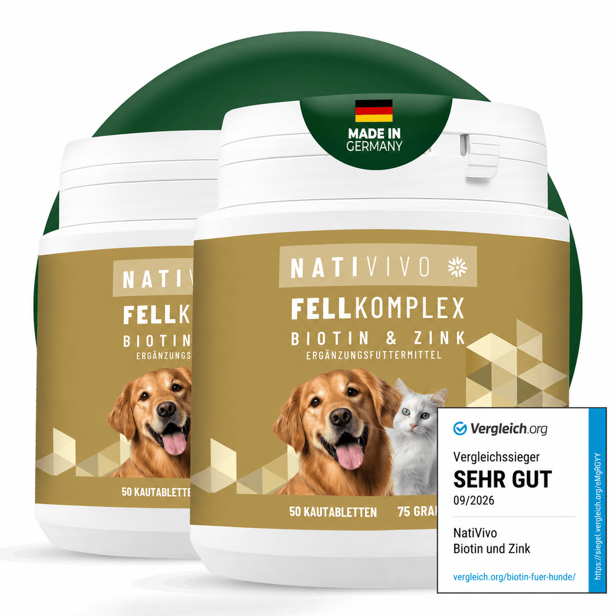 2x50 Tabletten hochdosiertes Premium Biotin+Zink Katze Hund Komplex