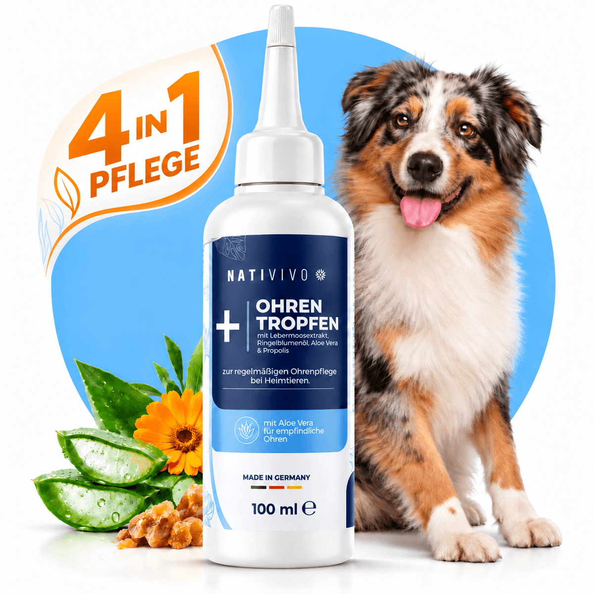 NATIVIVO Ohrenreiniger Hund - Ohrentropfen für Hunde - Ohrreiniger für Hunde