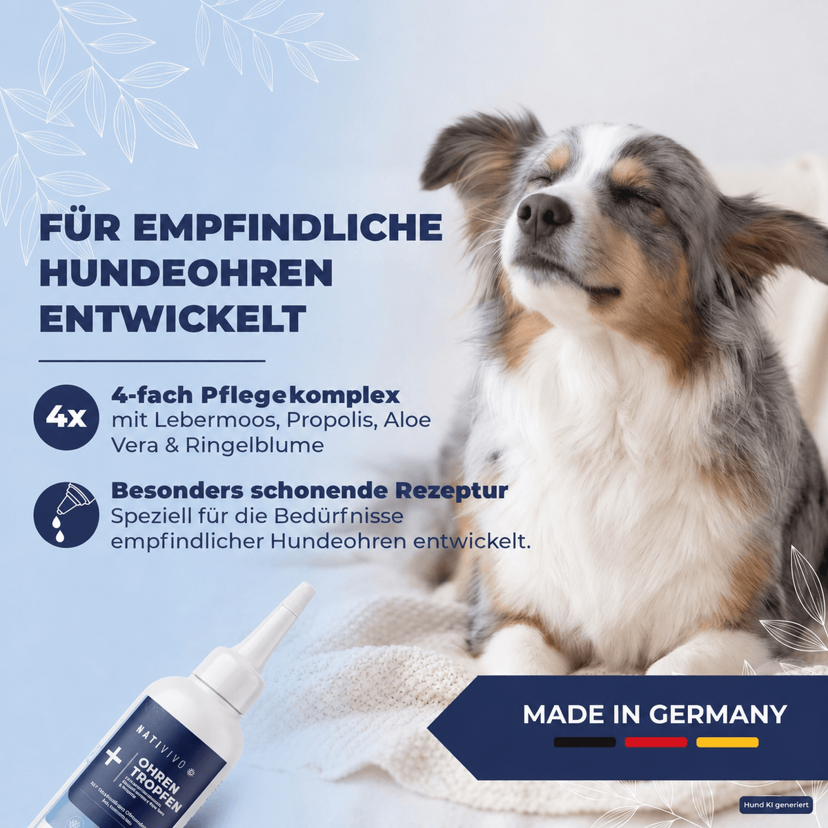NATIVIVO Ohrenreiniger Hund - Ohrentropfen für Hunde - Ohrreiniger für Hunde